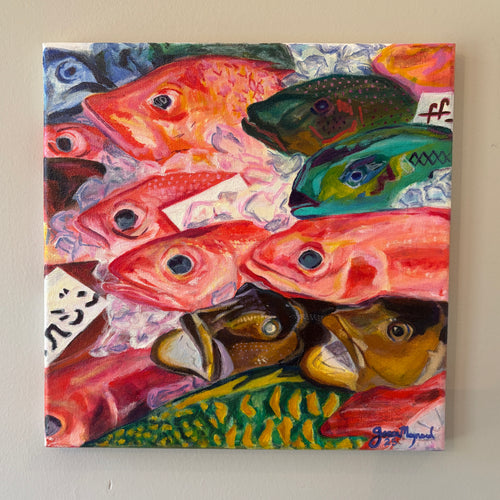 Fish Market, 11” x 11” Oil on Canvas