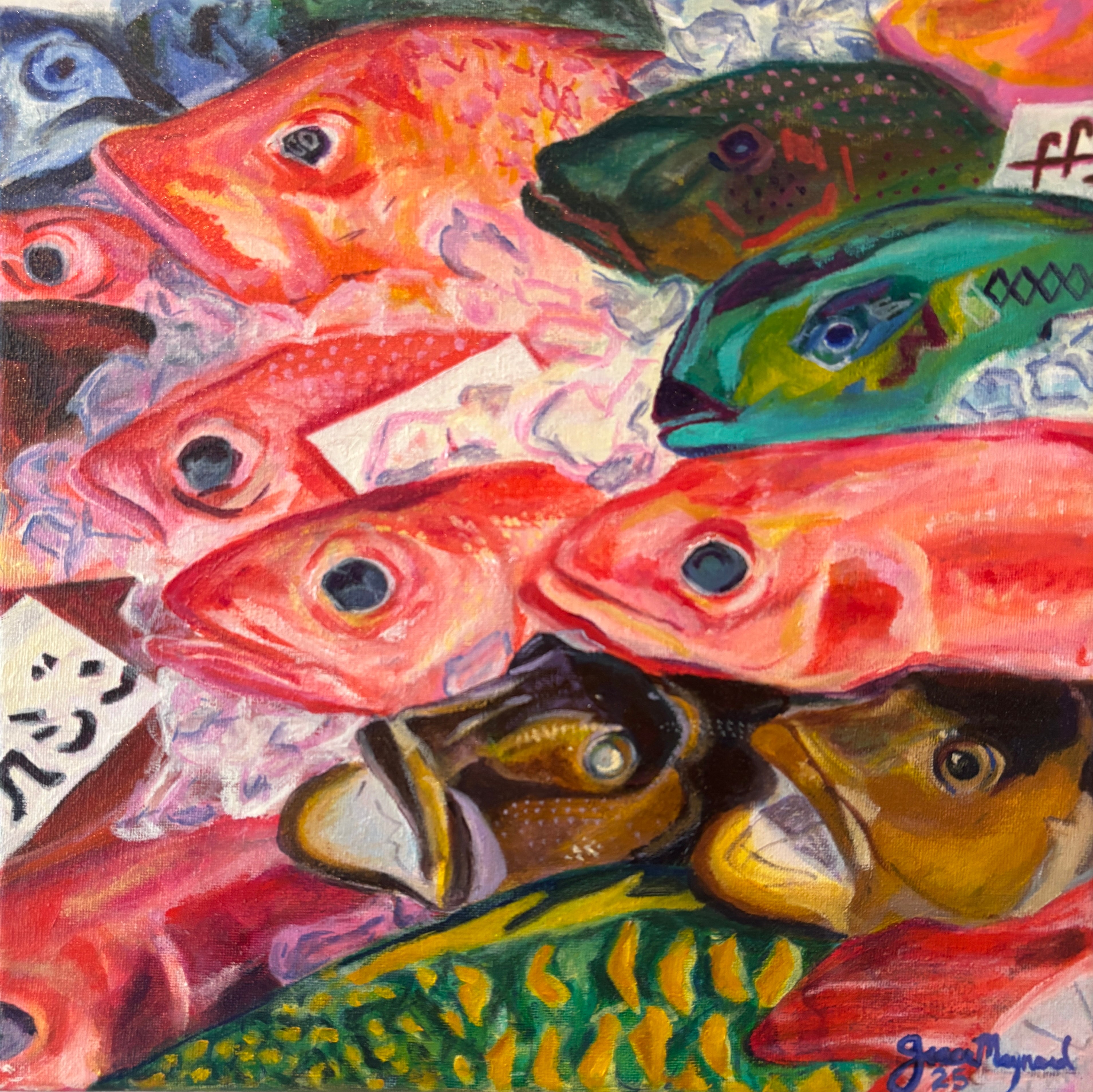 Fish Market, 11” x 11” Oil on Canvas